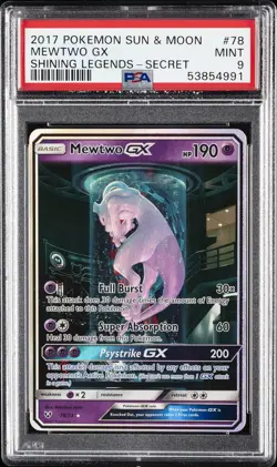 2017 POKEMON SUN & MOON SHINING LEGENDS SECRET #78 MEWTWO GX PSA 9 - Image 1