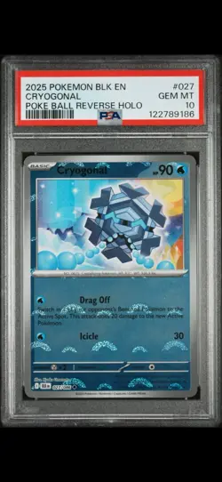 2025 POKEMON CRYOGONAL 27/86 Black Bolt POKE BALL REVERSE HOLO PSA 10! - Image 1
