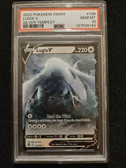 2022 POKEMON CARD SWSH SILVER TEMEST LUGIA V #138 PSA 10 - Image 1