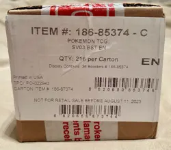 Obsidian Flames 6 Booster Box Case SV03 Sealed Pokemon Card TCG Boxes. 216 Packs - Image 1
