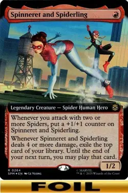 1x - Spinneret and Spiderling - FOIL EXTENDED ART #264 - Marvel's Spider-Man MTG - Image 1
