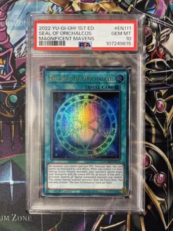 YUGIOH PSA 10 THE SEAL OF ORICHALCOS MAMA-EN111 ULTRA PHARAOH’S RARE 1ST EDITION - Image 1