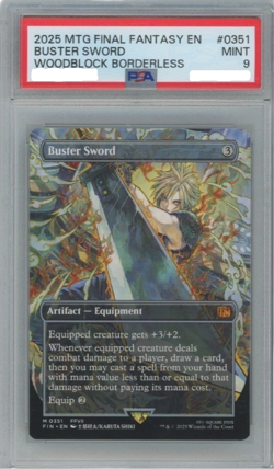 2025 MTG FINAL FANTASY WOODBLOCK BORDERLESS #0351 BUSTER SWORD PSA 9 - Image 1