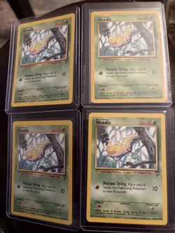 4 WEEDLE Cards - 100/130 - Base Set 2 - And Base Set 1 Pokemon Card - LP - Image 1