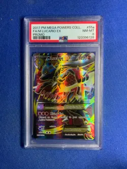 2017 POKEMON MEGA POWERS COLLECTION PROMO #55A FULL ART/M LUCARIO EX PSA 8 - Image 1