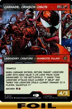 1x - Carnage, Crimson Chaos - FOIL BORDERLESS #227 - Marvel's Spider-Man NM MTG - Image 1
