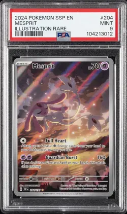 2024 POKEMON SSP EN-SURGING SPARKS ILLUSTRATION RARE #204 MESPRIT PSA 9 - Image 1