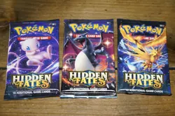 New & Sealed! Pokemon Hidden Fates Booster Packs x3 - Image 1