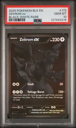 2025 POKEMON BLK EN-BLACK BOLT BLACK WHITE RARE #172 ZEKROM EX PSA 10 - Image 1