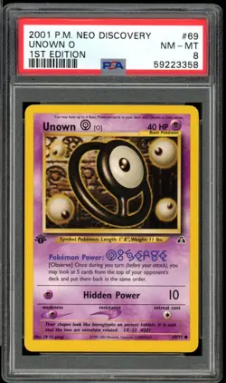2001 Pokemon Neo Discovery 1st Edition #69 Unown PSA 8 NM-MT - Image 1