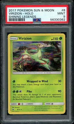 2017 Pokemon SM Shining Legends Virizion Holo #8 PSA 9 MINT - Image 1