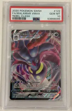2020 POKEMON SWORD & SHIELD REBEL CLASH #122 FA/MALAMAR VMAX PSA 10 - Image 1