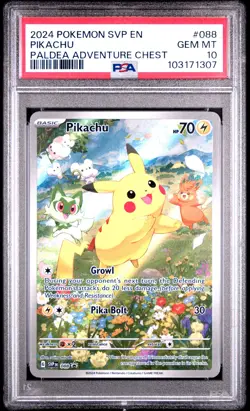 2024 POKEMON SVP EN-SV BLACK STAR PROMO PALDEA ADVENTURE CHEST PIKACHU PSA 10 - Image 1