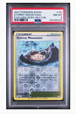PSA 8 2021 POKEMON SWORD & SHIELD EVOLVING SKIES #161 STORMY MOUNTAINS - Image 1