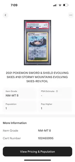 PSA 8 2021 POKEMON SWORD & SHIELD EVOLVING SKIES #161 STORMY MOUNTAINS - Image 3