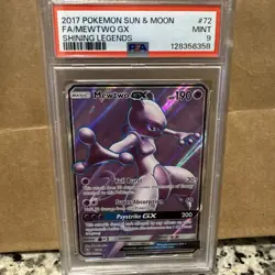Pokemon Mewtwo GX TCG Full Art Ultra Rare Holo Card 72/73 Shining Legends PSA 9 - Image 1
