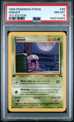 1999 POKEMON FOSSIL 1ST ED #48 GRIMER PSA 8 - Image 1