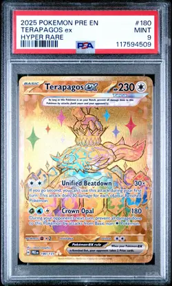 2025 POKEMON PRE EN-PRISMATIC EVOLUTIONS HYPER RARE #180 TERAPAGOS EX PSA 9 - Image 1