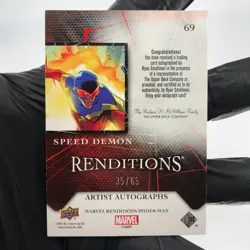Marvel Card Speed Demon 69 Singed Ryan Smallman /65 Upper Deck Renditions [NM] - Image 3