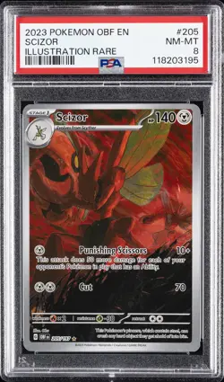 2023 POKEMON OBF EN-OBSIDIAN FLAMES ILLUSTRATION RARE #205 SCIZOR PSA 8 - Image 1