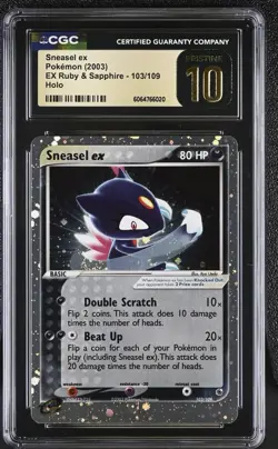 CGC 10 PRISTINE Sneasel ex EX Ruby & Sapphire 103/109 Holo SWIRL Pokemon Card - Image 1