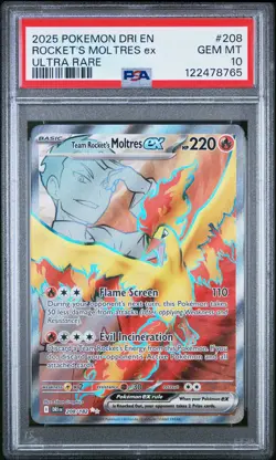 2025 POKEMON DRI EN-DESTINED RIVALS ULTRA RARE TEAM ROCKET'S MOLTRES EX PSA 10 - Image 1