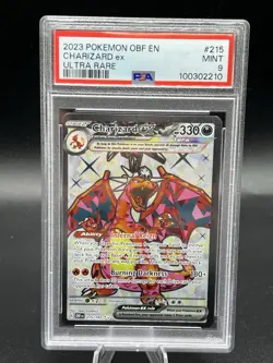 PSA 9 Mint 2023 Pokemon Obsidian Flames Charizard EX Ultra Rare FA #215/197 - Image 1