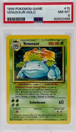 1999 Venusaur Base Set Unlimited Holo Pokemon 15/102 PSA 8 NM/MT - Image 1