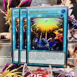 3x Yugioh Playset Onomatopia BLMM-EN163 Ultra Rare 1st Ed Near Mint - Image 1