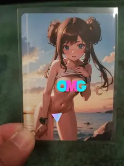 BEAUTIFUL BRUNETTE BEACH BABE WAIFU ANIME CARD - Image 1