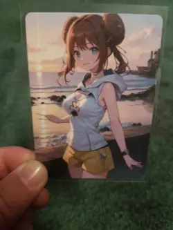 BEAUTIFUL BRUNETTE BEACH BABE WAIFU ANIME CARD - Image 3
