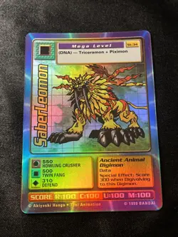 Digimon Card - 1999 SaberLeomon ST-34 - Bandai Digi Battle Vtg Holo - Image 1