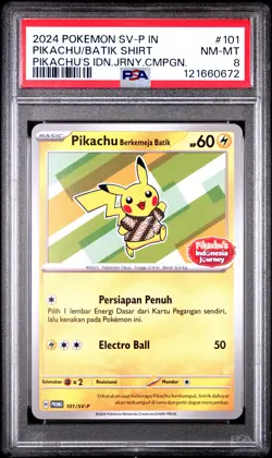 2024 POKEMON INDONESIAN SV-P PROMO #101 PIKACHU IN BATIK SHIRT PSA 8 - Image 1
