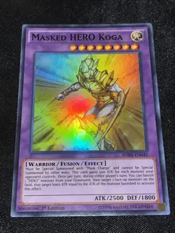 YUGIOH TCG MASKED HERO KOGA SDHS-EN042 SUPER 1ST EDITION - Image 1
