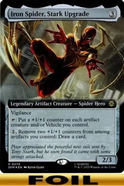 1x - Iron Spider, Stark Upgrade - FOIL EXTENDED ART #279 - Spider-Man - NM MTG - Image 1