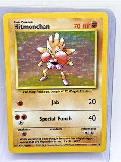 1999 Pokemon 7/102 Base Set #7 Hitmonchan Holo NM WOTC Vintage Card Rare - Image 1