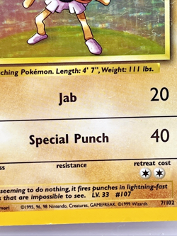 1999 Pokemon 7/102 Base Set #7 Hitmonchan Holo NM WOTC Vintage Card Rare - Image 3