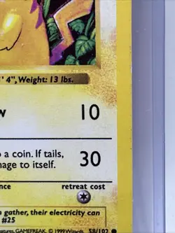 Pikachu Yellow Cheeks Shadowless Pokemon Base Set #58 1999 58/102 Card - Image 5