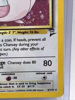 Chansey 3/130 Base Set 2 Holo SWIRL Rare Vintage Pokemon Card WOTC English - Image 4