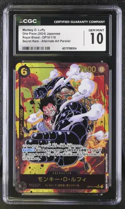 CGC 10 ONE Piece Card Monkey.D.Luffy SEC Parallel OP10-118 Royal Bloodline Japan - Image 1