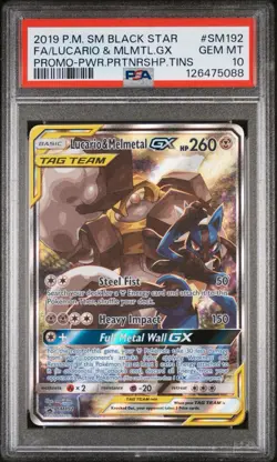 2019 POKEMON SM BLACK STAR PROMO #SM192 FULL ART/LUCARIO & MELMETAL GX PSA 10 - Image 1