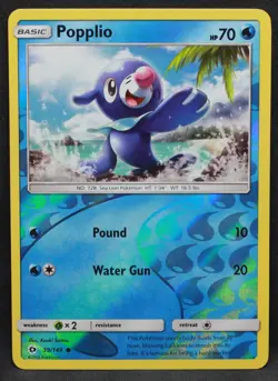 Popplio 39/149 SM Base Set Reverse Holo Common Pokemon - LP - Image 1