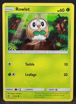 Rowlet 9/149 SM Base Set Normal Common Pokemon - LP1 - Image 1