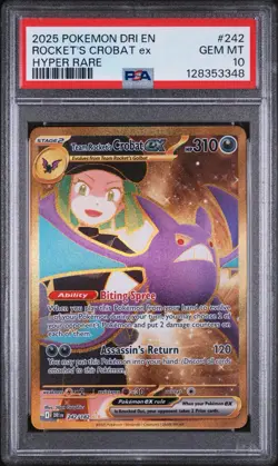 2025 POKEMON DRI EN-DESTINED RIVALS HYPER RARE TEAM ROCKET'S CROBAT EX PSA 10 - Image 1