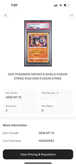 PSA 10 Gem Mint 💎 2021 POKEMON SWORD & SHIELD FUSION STRIKE #138 ONIX - Image 3