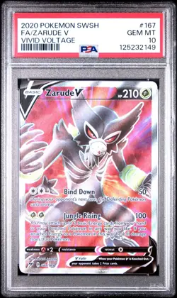 2020 POKEMON SWORD & SHIELD VIVID VOLTAGE #167 FULL ART ZARUDE V PSA 10 - Image 1