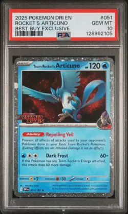 2025 POKEMON DRI EN-DESTINED RIVALS #051 TEAM ROCKET'S ARTICUNO PSA 10 - Image 1