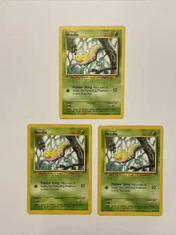 3 Pokemon Weedle 69/102 - Base Set common 3 Used Pokemon Cards - Image 1
