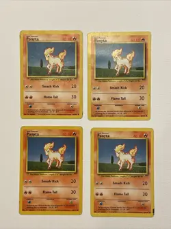 4 Pokemon Ponyta 60/102 - Base Set common 4 Used Pokemon Cards - Image 1
