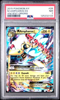 2015 Pokemon Ancient Origins M Ampharos EX 28/98 Ultra Rare Holo PSA 7 NEAR MINT - Image 1